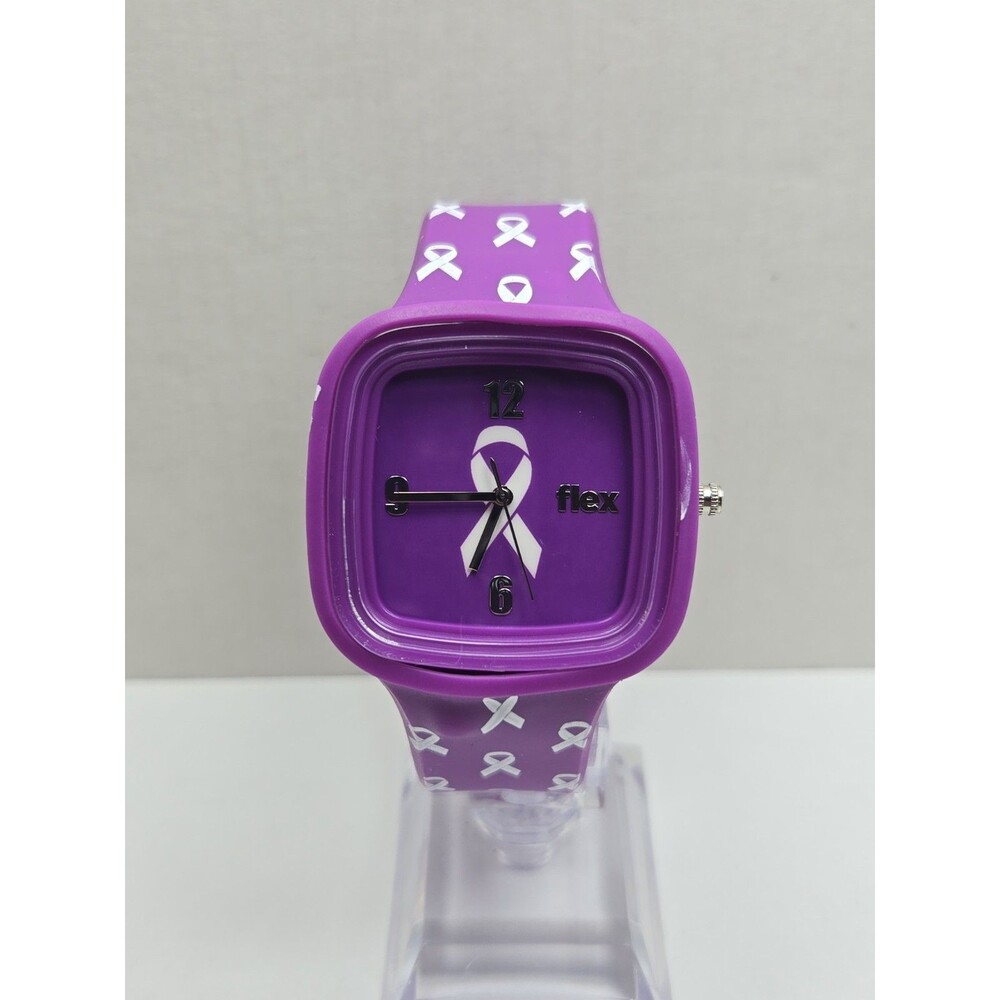 Flex Purple Awareness Ribbon Silicone Unisex Quartz Wristwatch 3 ATM New Battery